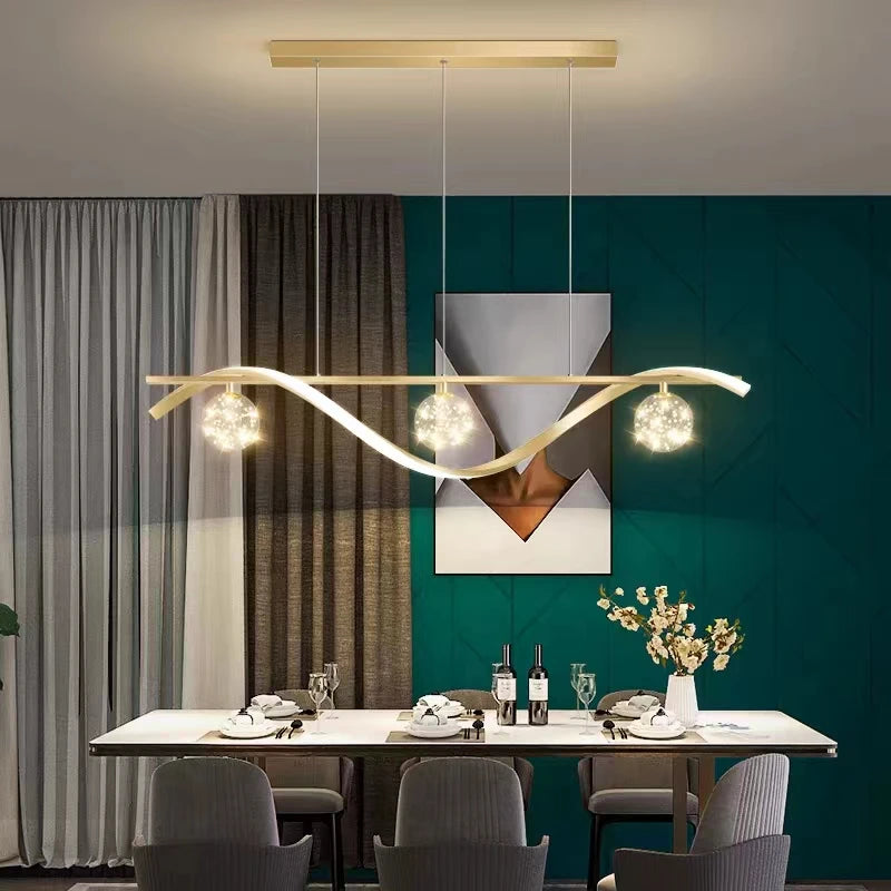 Contemporary Modern LED Smart Pendant Chandelier for Kitchen - Black and Gold Ceiling Light Fixture