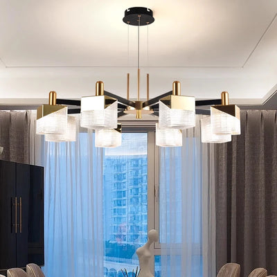 Contemporary Square Chandelier: Modern Lighting Fixture for Bedroom, Living Room, and Hotel Interior