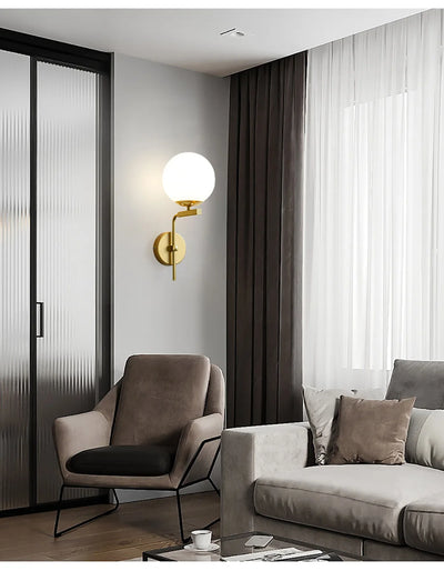 Modern Wall Light with Glass Shade - Semi Flush Mount, Gold Iron Spherical Wall Lamp for Bedroom