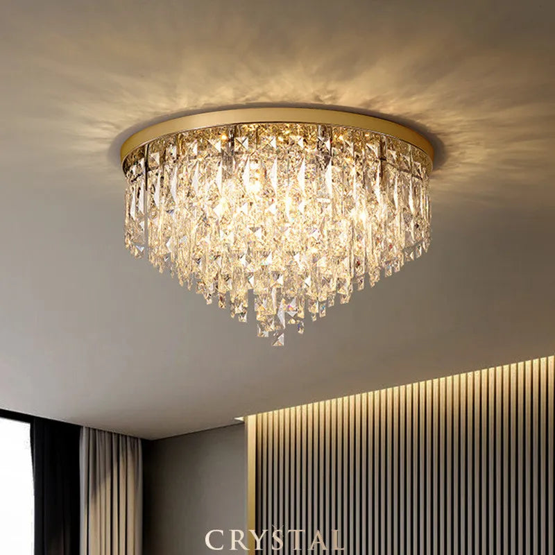 Contemporary LED Chandelier: Art Deco Steel Ceiling Lamp with Crystals for Modern Bedrooms