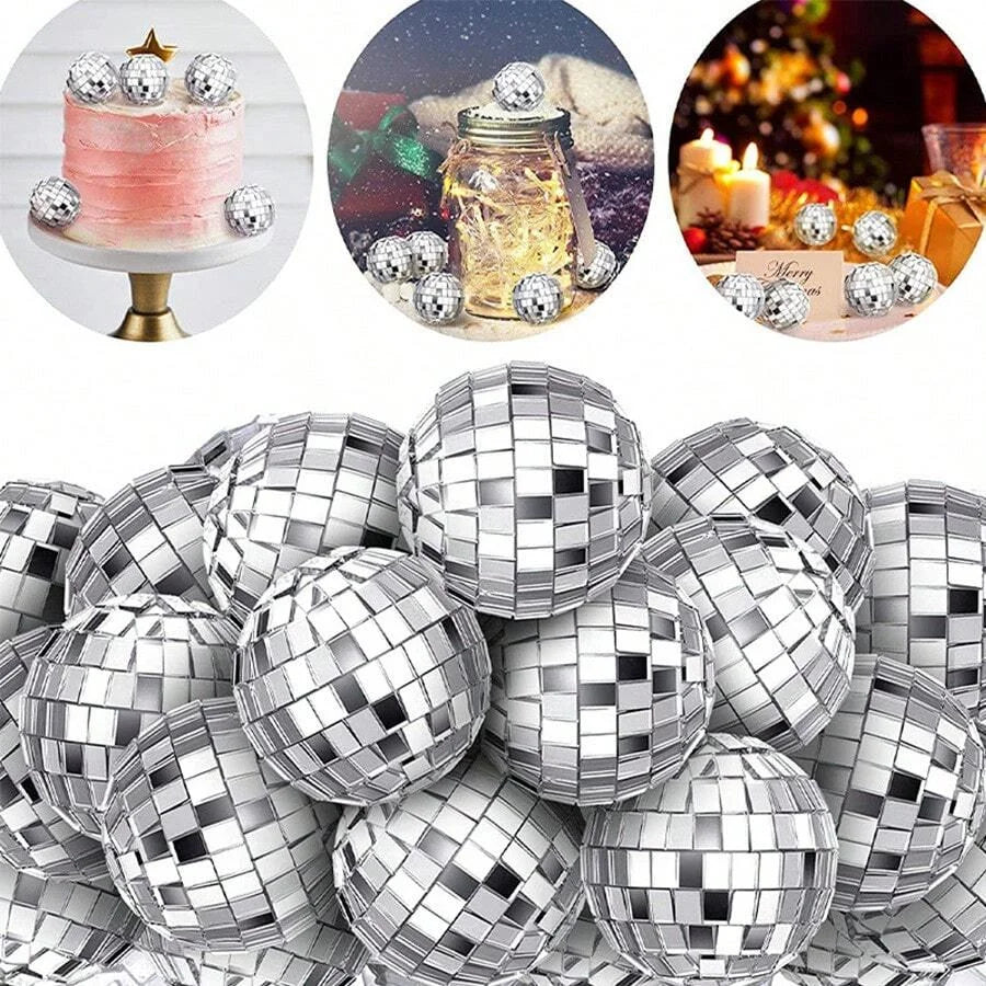 10pcs Mini Mirror Disco Ball Reflective Silver Glass Ornaments for Christmas, Wedding, Birthday, and Party Decoration
