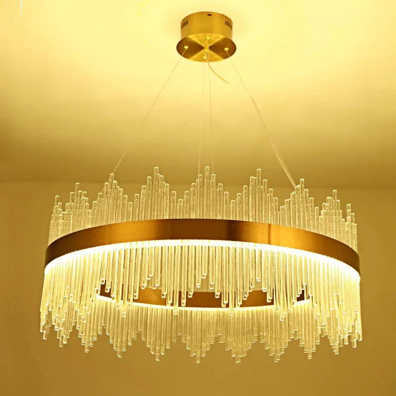 Gold LED Crystal Chandelier Dimmable Bedroom Living Room Ceiling Pendant Lamp Luxury Hotel Pendant Lights Apartment Lighting
