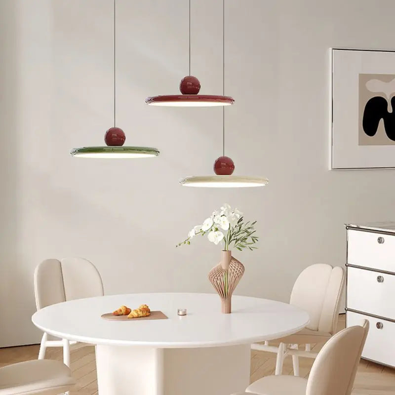 Nordic LED Pendant Light Cream Wind Flying Saucer Lamps for Living Room Bedroom Bedsides Restaurant Hotel Interior Illumination