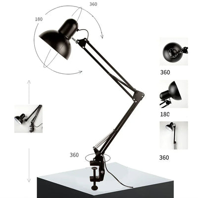 Retro Foldable Desk Lamp - Adjustable Clip-on Light for Office and Home Decor