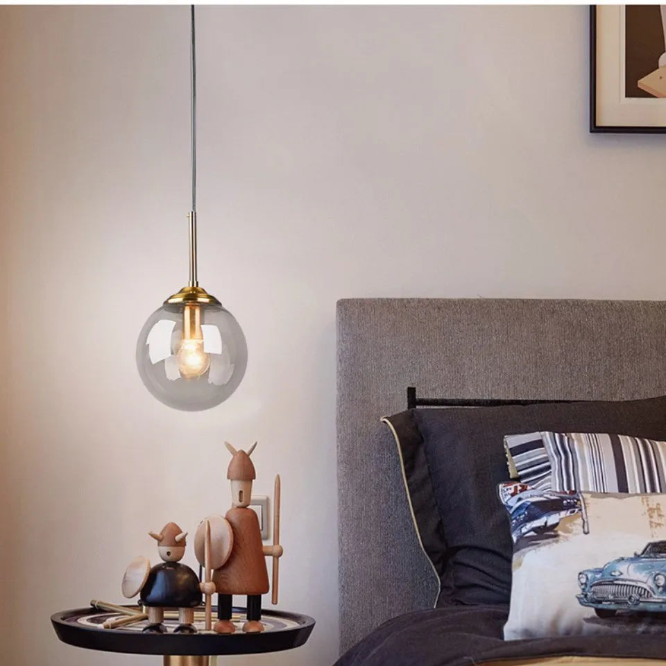 Modern Glass Ball Pendant Lamp: Golden Simple Bedside Living Room Corridor Staircase Bedroom Study Droplight