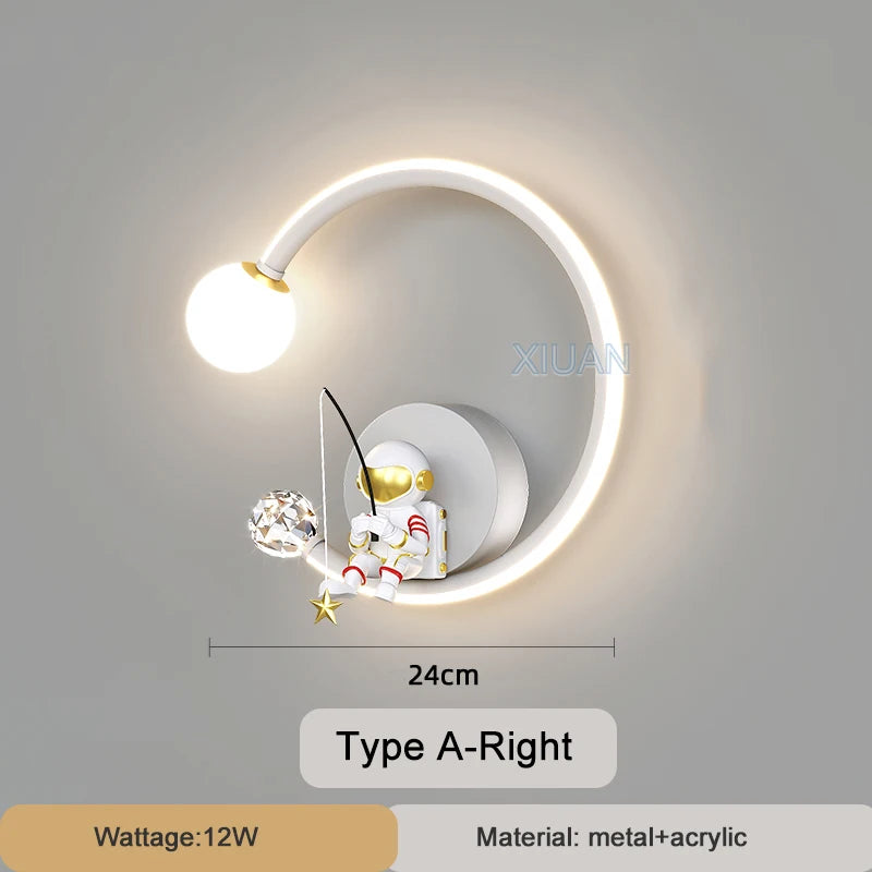 Modern Creative Children's Room Bedside Wall Lamp Astronaut Wall Mount Light for Bedroom, Study