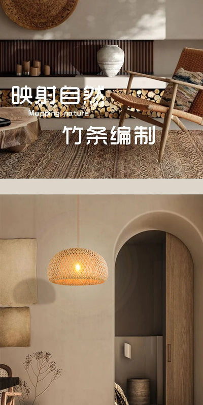 Nordic Rattan Pendant Light – Bamboo Hanging Lamp for Kitchen and Dining Room