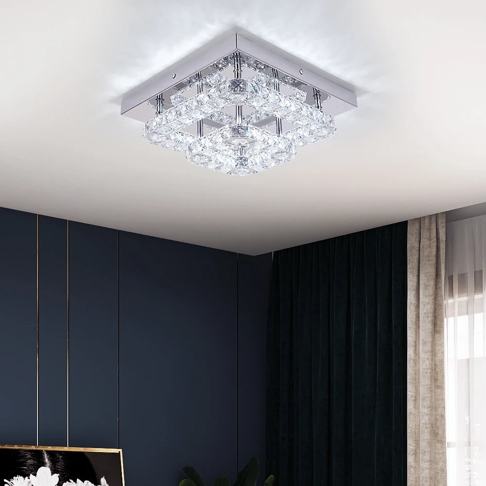 Modern Crystal Flush Mount Ceiling Light - Sparkling Elegance for Hallways, Foyers, and More