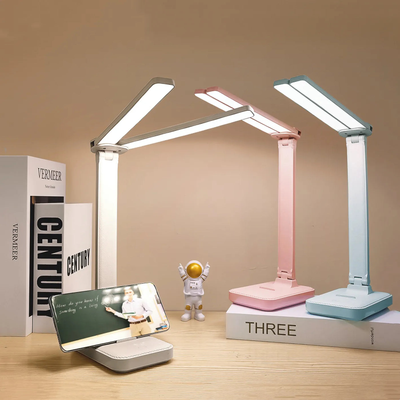 LED Desk Lamp - 3-Level Dimmable, Touch Control, USB Rechargeable, Foldable for Bedroom