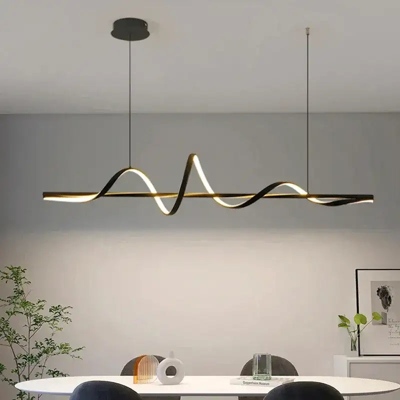 Modern Water Ripple LED Pendant Lights Minimalist One Word Long Strip ...