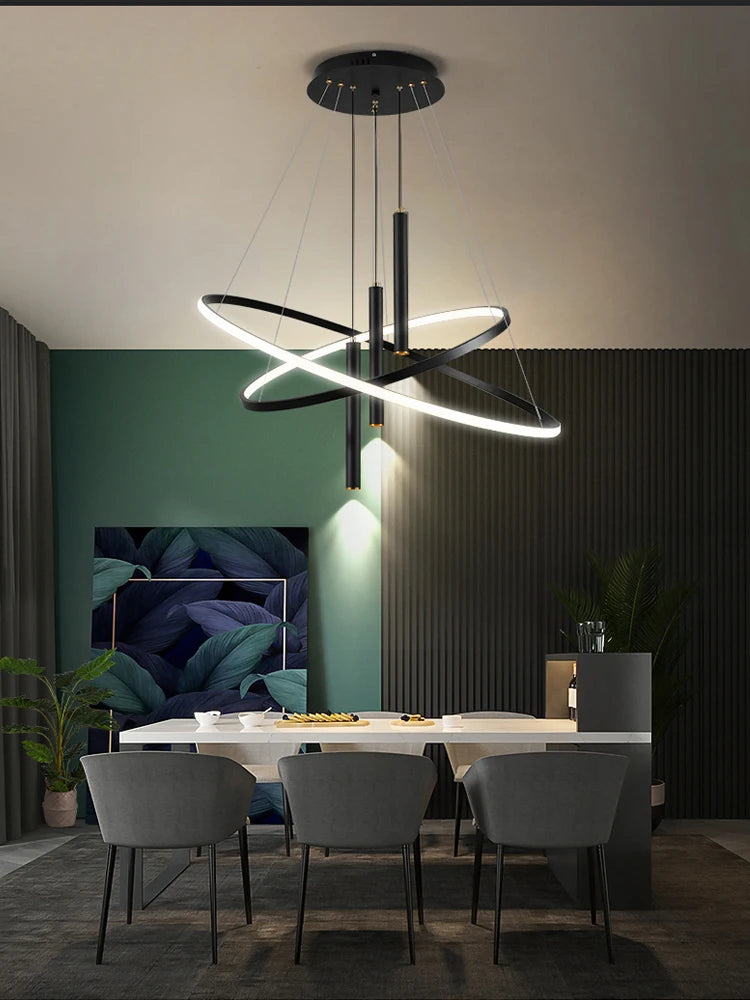 Sleek LED Chandeliers for Living, Dining, and Kitchen Spaces with Modern Round Pendant Lights for Stylish Home Decor