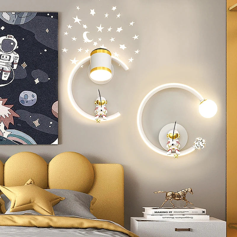 Modern LED Wall Lamp - Whimsical Astronaut Design for Children's Room Decor