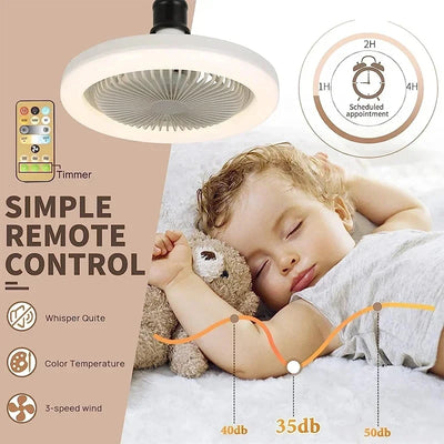 Ceiling Fan Light with Remote Control, 3-Color LED, 30W Silent Fan Ceiling Lamp with Timer for Bedroom and Living Room