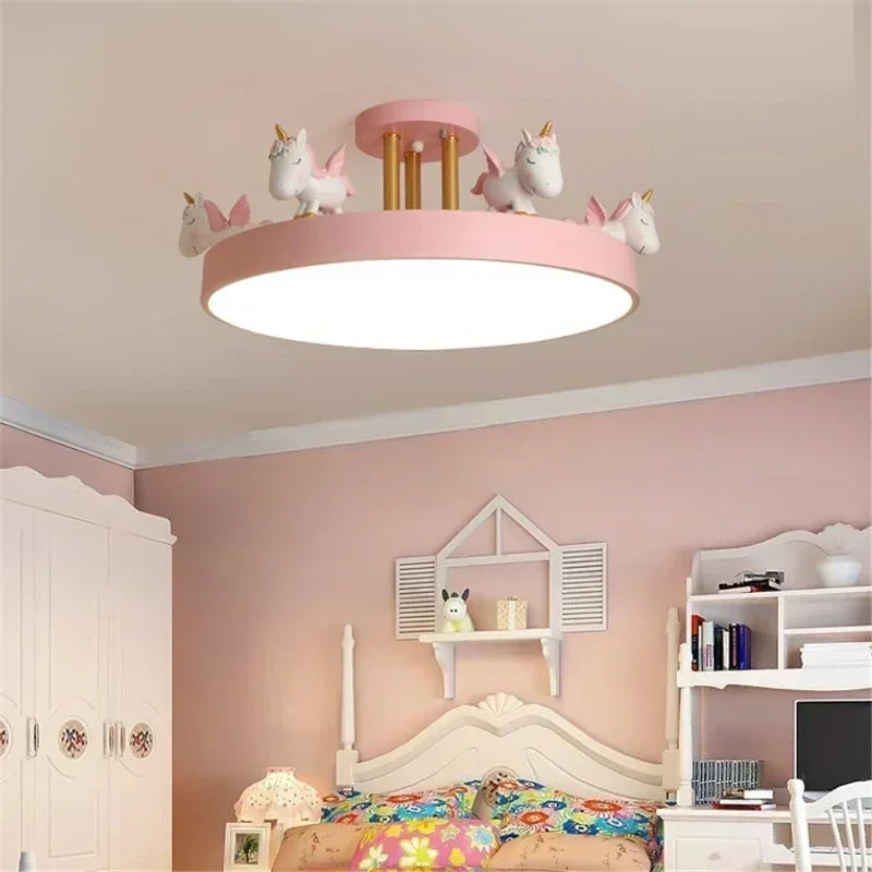 Modern Bedroom Ceiling Lights for Children's Room LED Lamp Lanterns Cartoon Resin Unicorn Kids Living Room Light Decoration Home