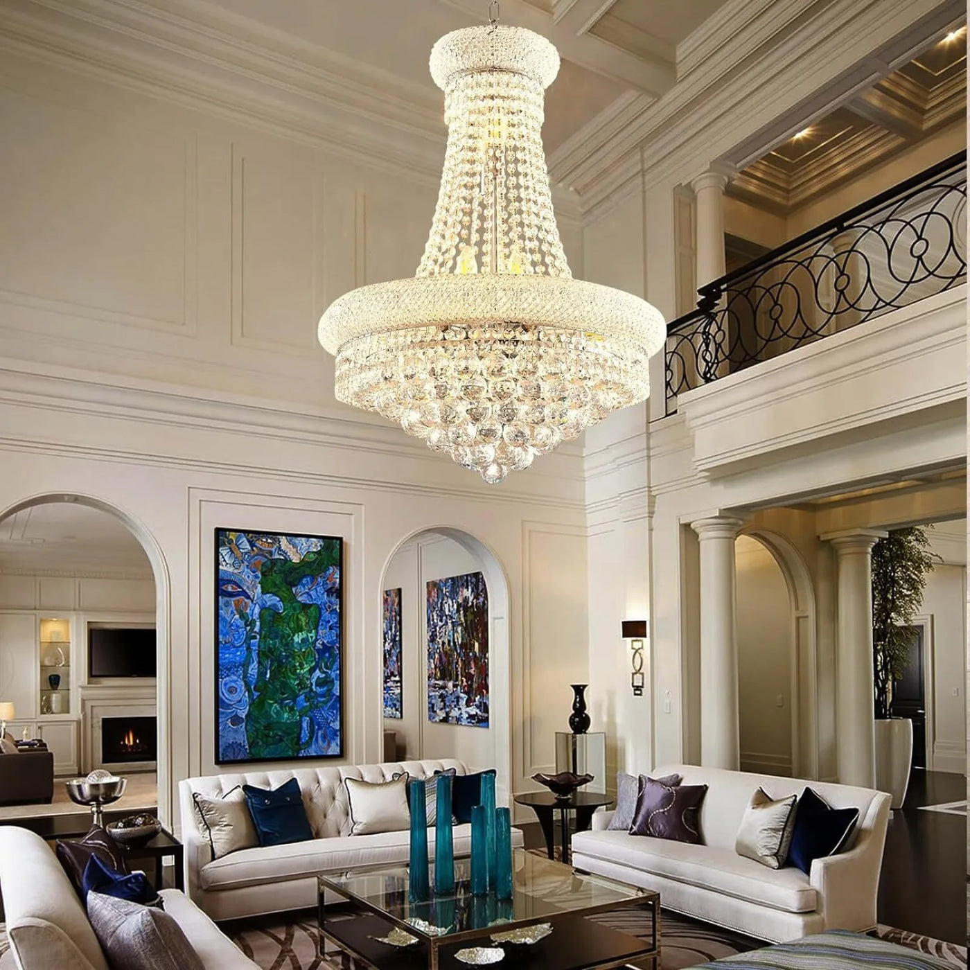 23.6-Inch Luxury Crystal Chandelier Chrome-Plated Imperial Pendant Lamp