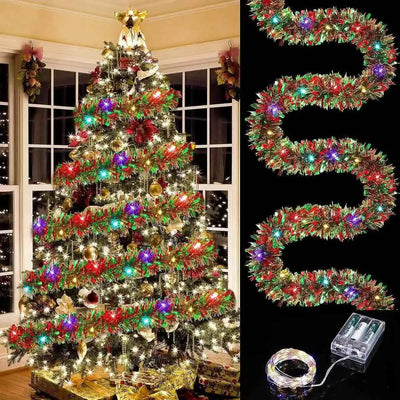 1PC LED Christmas Tinsel Garland Metallic Shiny Tree Decoration String Light for Home and Holiday Party Décor