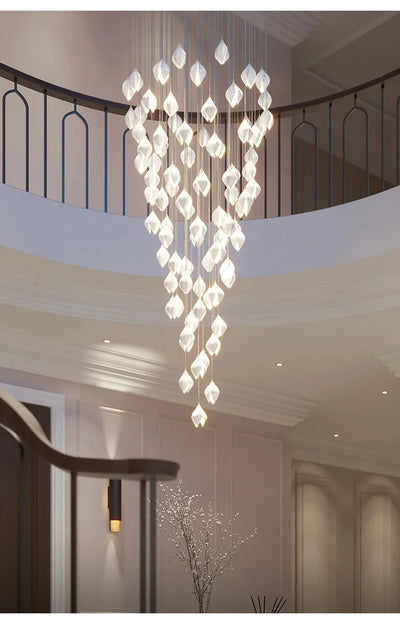 Modern Magnolia Long Pendant Light Ceramic LED for Staircase, Living Room, Dining Room, and Bedroom