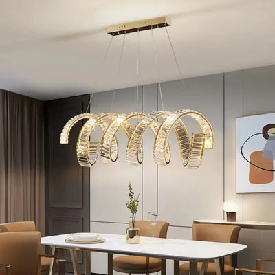 Modern Spiral Crystal Chandelier - Golden Luxury LED Pendant Lamp for Dining Room Decor