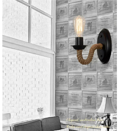 Rustic Wood Wall Lamp: Hemp Rope Sconce for Bedroom, Dining, or Hallway Décor