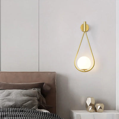 Modern Wall Light with Glass Shade - Semi Flush Mount, Gold Iron Spherical Wall Lamp for Bedroom