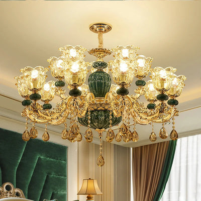 European Style LED Crystal Ceramic Retro Ceiling Chandelier for Living Room, Bedroom, Villa, or Duplex