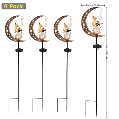 Moon Fairy Garden Solar Stake Lights Outdoor Crackle Glass Globe with Metal Angle Stake Decoration