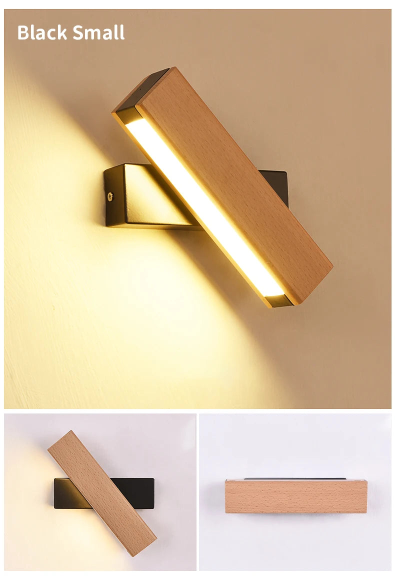 Adjustable Nordic Solid Wood LED Wall Lamp – Rotatable Bedside & Study Lighting