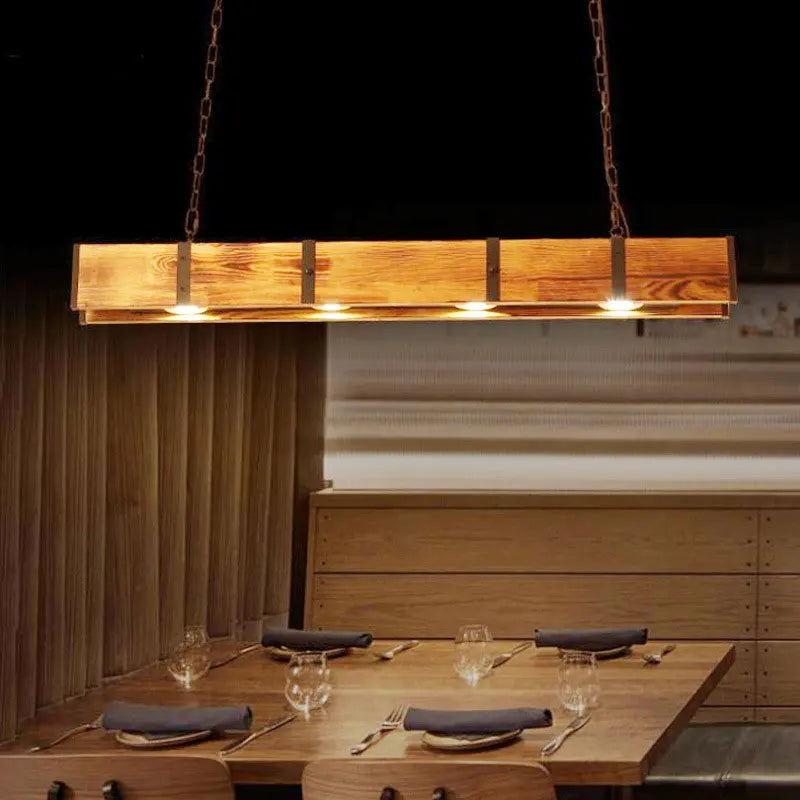 Vintage Industrial Style Wooden Pendant Lamp - Rustic LED Lighting Fixture for Dining Rooms, Bars, and Clothing Stores