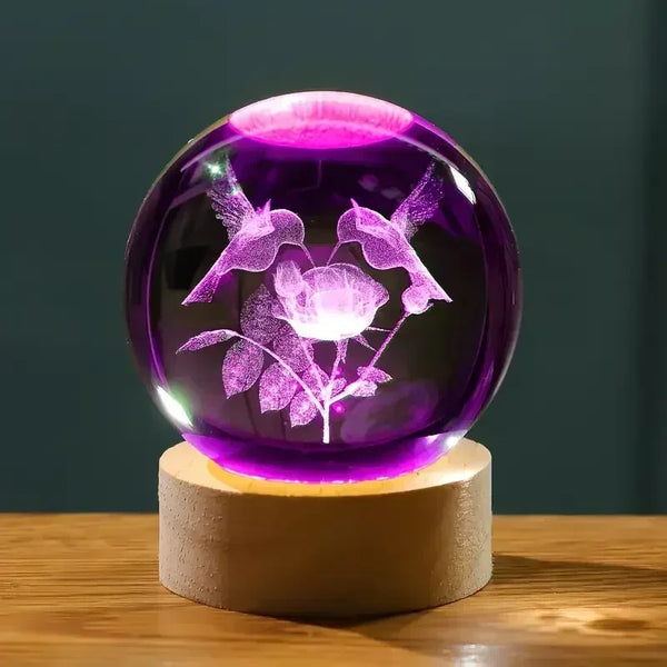 3D Laser Engraved Crystal Ball Night Light | Double Bee Honey Glass Decorative Atmosphere Lamp - Eco Luxe Décor