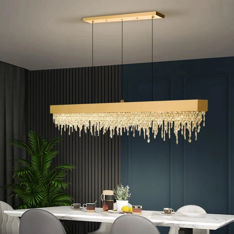 Luxurious Modern Kitchen Island Crystal Chandelier - LED Hanging Light Fixture in Gold/Black for Dining Room and Home Decor