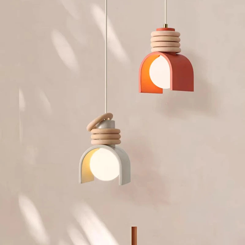 Creative LED Pendant Lamp with Orange and White Resin for Indoor Bedroom and Dining Room