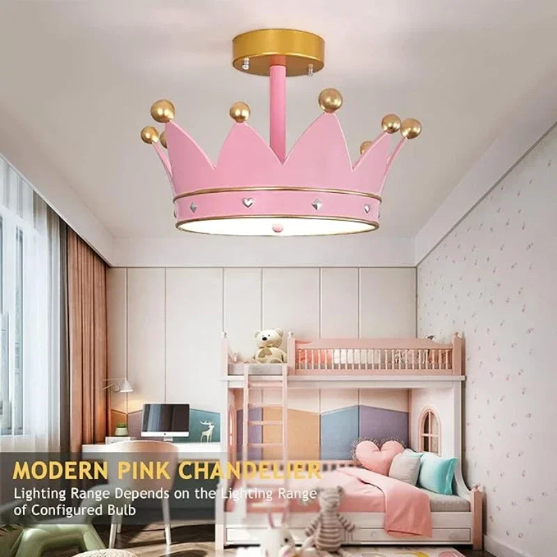SANDYHA Warm Romantic Pink Crown Ceiling Lights LED Lamp for Bedroom Kids Room Nordic Indoor Decoracion Fixtures