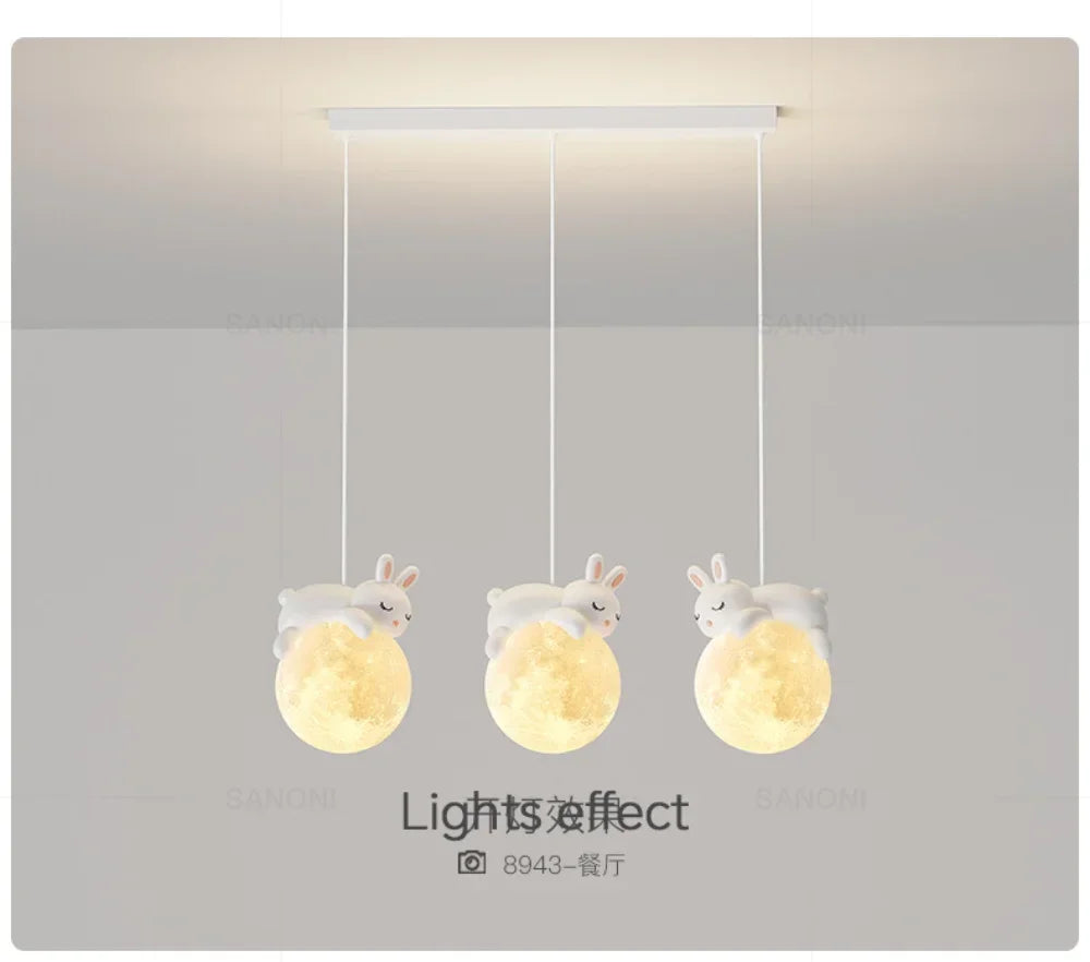 Nordic Little Cute Rabbit LED Pendant Lamp for Dining Rooms, Children's Bedrooms, and Bedside Spaces