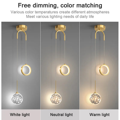 Modern Pendant Light Dimmable LED, E27 Base - Glass & Metal Hanging Lamp Black or Gold for Indoor Space