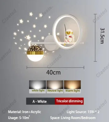 LED Star Astronaut Projection Wall Lamp Creative Lighting Fixture for Children's Rooms