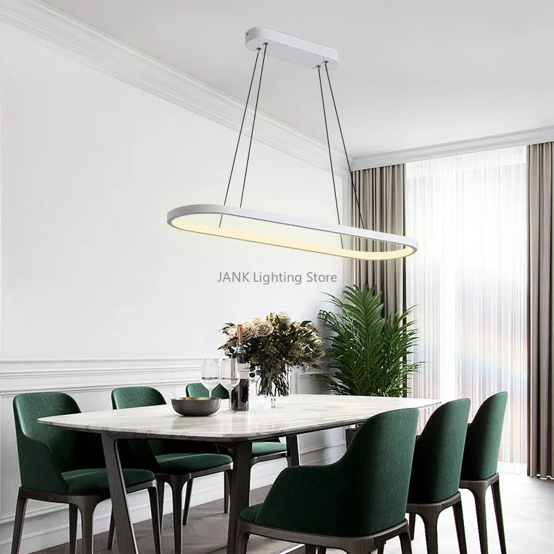 Nordic Modern LED Circular Pendant Lights Oval Strip Chandelier in Black or White, Perfect for Romantic Home Decoration