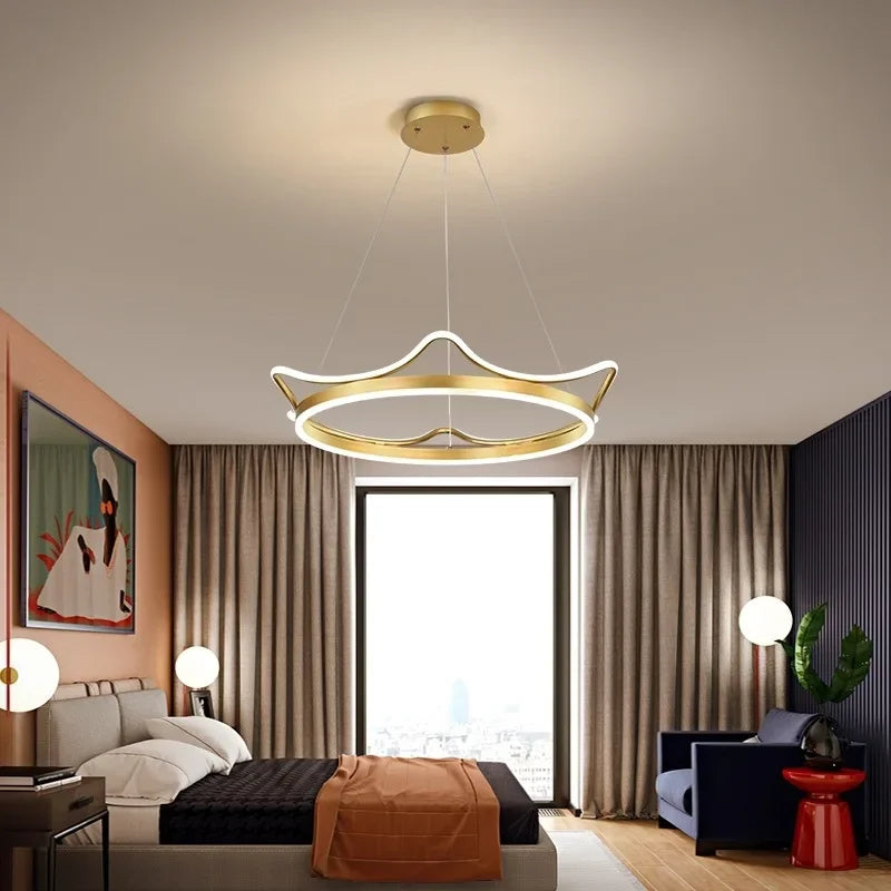 Modern Minimalist Crown Chandelier - Living Room Bedroom Princess LED Pendant Lamps Creative Children's Lighting Decor