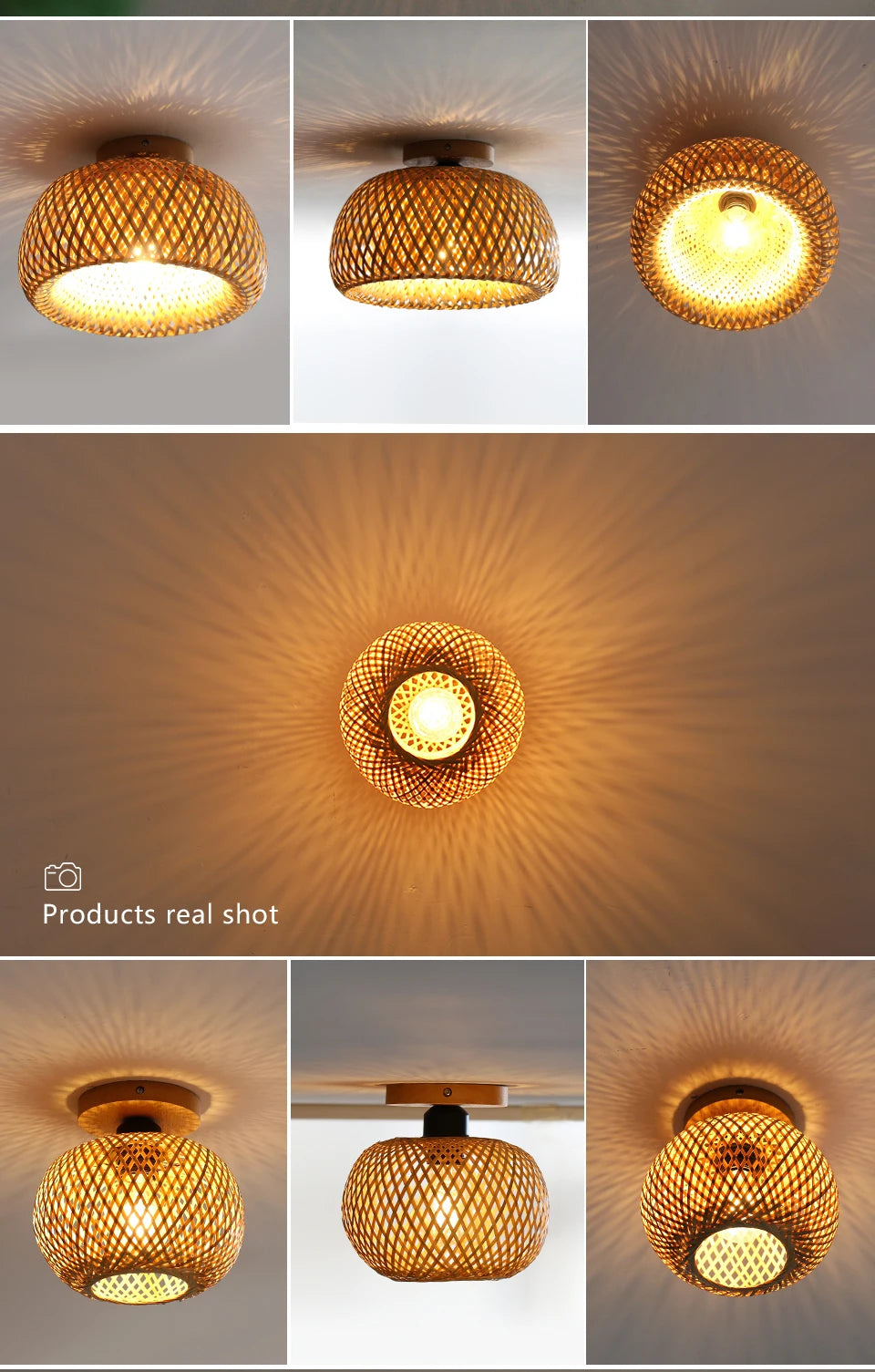 Bamboo Ceiling Lamp - Handmade Rattan Wicker Lighting for Dining, Living, and Coffee Shops