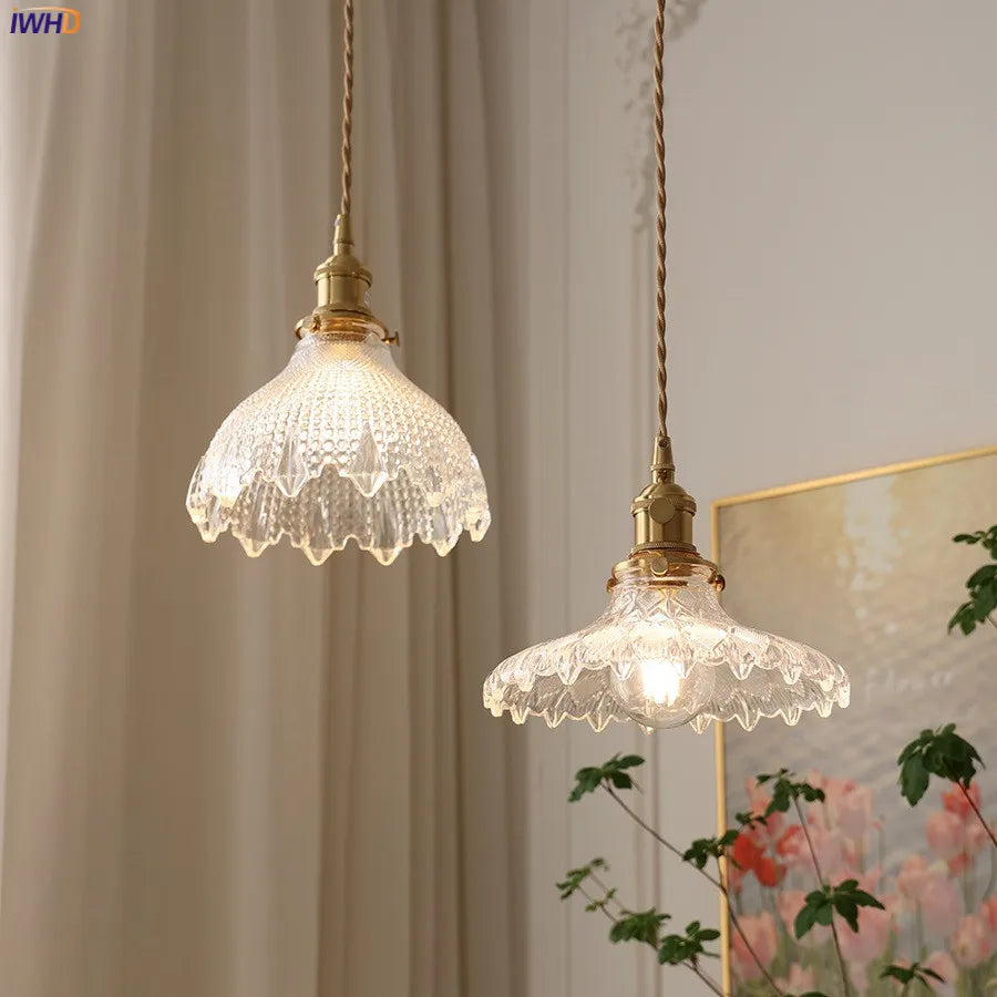 IWHD Clear Glass Copper LED Pendant Light for Bedroom, Dining, Living Room, Restaurant, Bar, Cafe