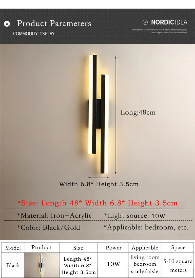 Modern LED Wall Lamp: Black/Gold Acrylic Room Decor Light