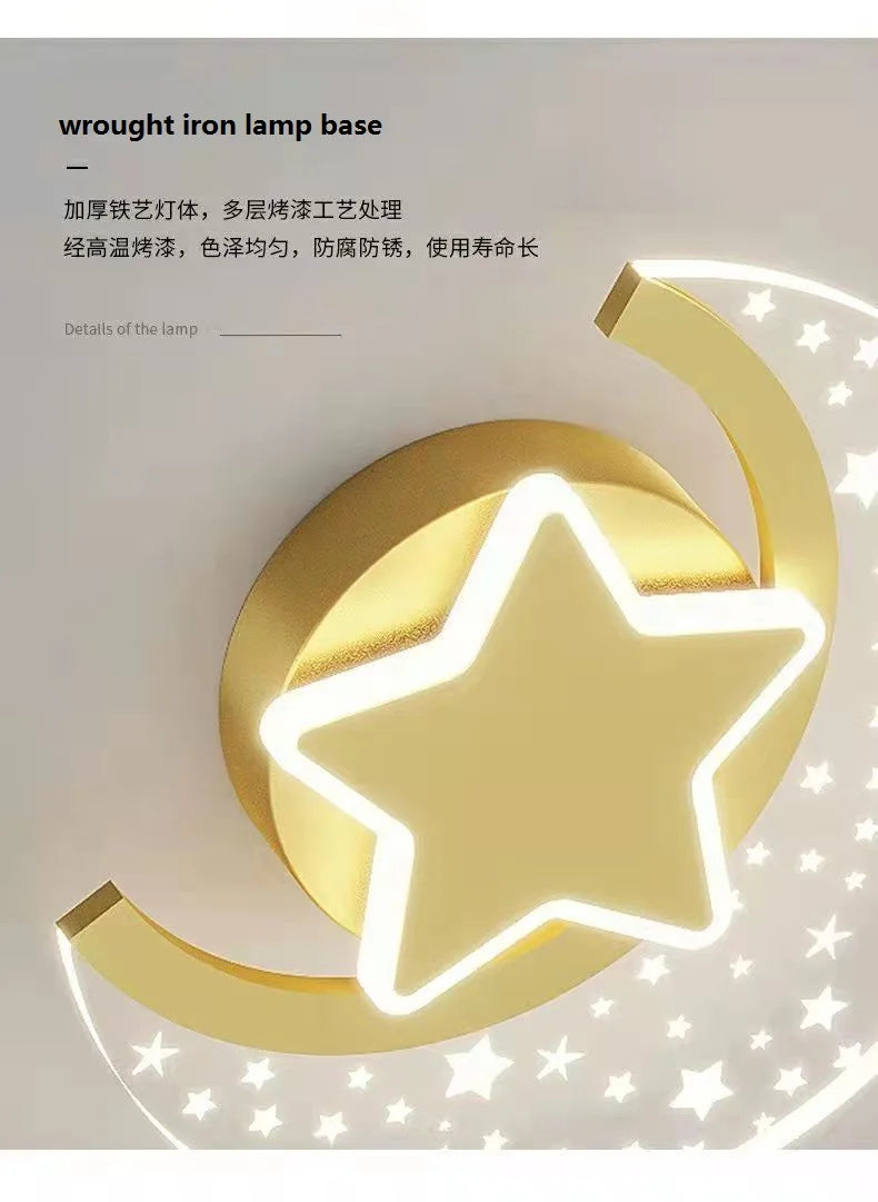 Cartoon Moon Star Wall Lamp for Children’s Room - LED Acrylic Wall Light