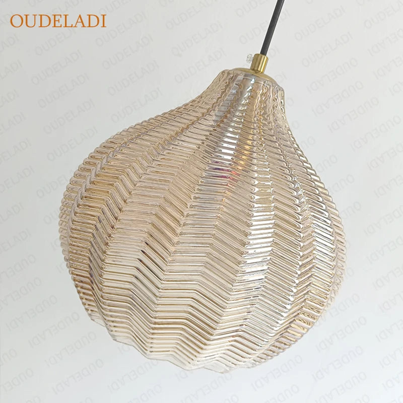 Nordic Pendant Lights - Amber Glass Hanging Lamp for Kitchen and Bedroom