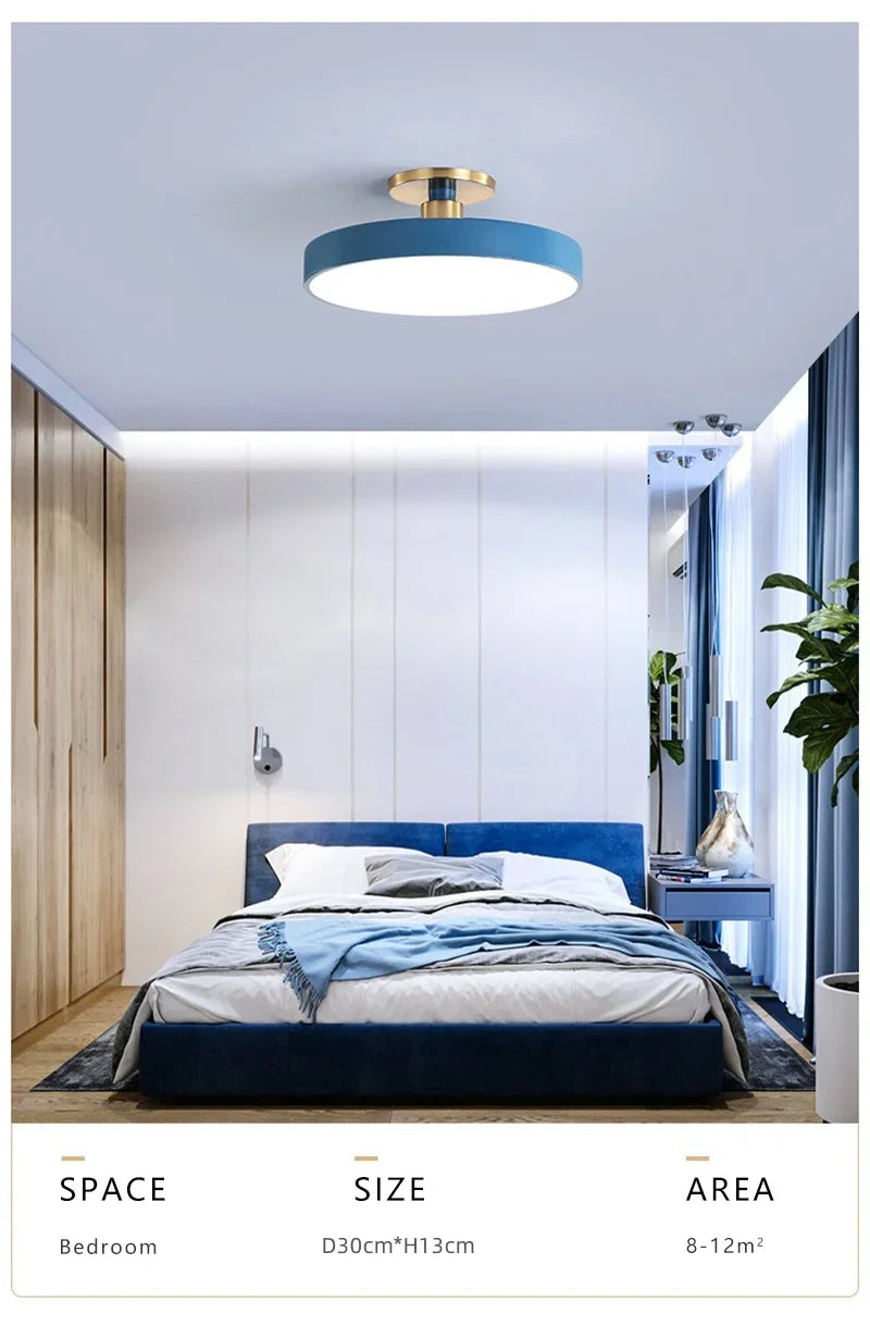 Circular Macaron LED Ceiling Light – Modern Dimmable Chandelier for Bedroom and Living Room