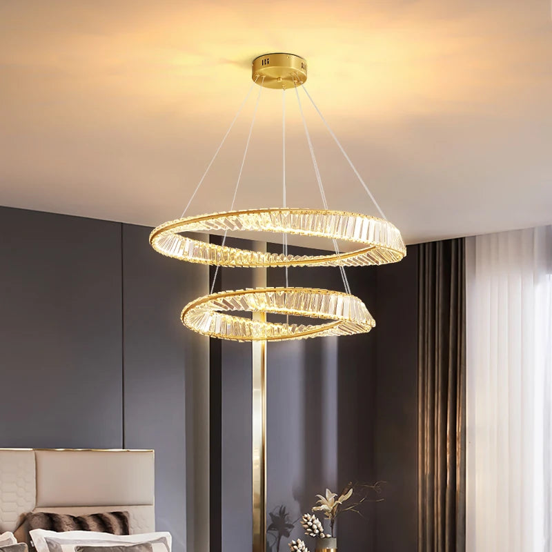 Luxurious Crystal Chandelier, Modern Circular Design LED Lighting for Living Room, Bedroom, and Dining Room.