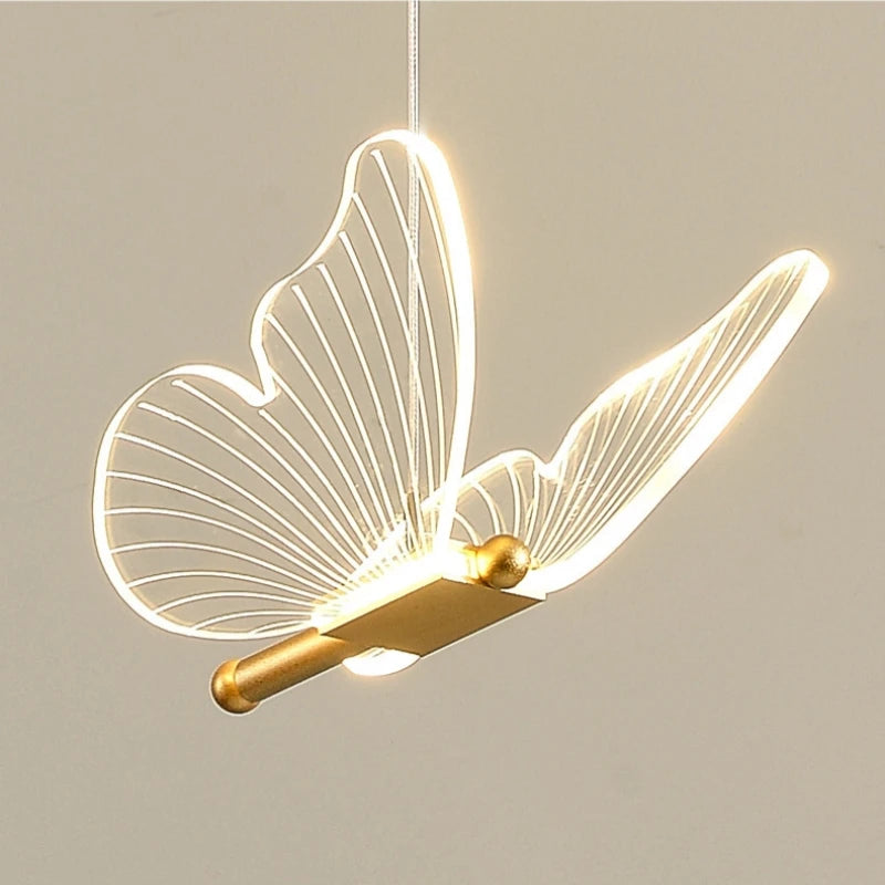 Nordic Luxury Transparent Butterfly LED Pendant Lamp for Living Room or Bedroom Background