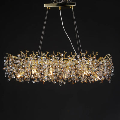 Long Crystal Chandelier - Dining Room Gold Restaurant Island Hanging Light Fixture, Silver Nordic LED Chandelier Large