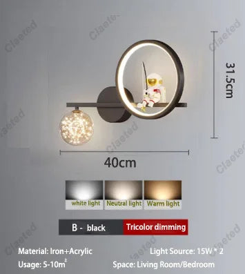 LED Star Astronaut Projection Wall Lamp Creative Lighting Fixture for Children's Rooms