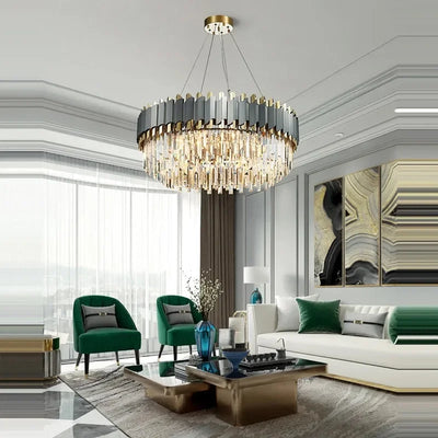 Modern Luxury LED Crystal Chandelier Black Golden Stainless Steel Suspension Pendant Light Fixture