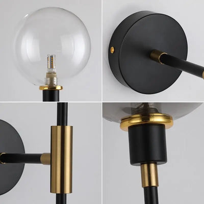 Modern LED Wall Lamp Black Iron with Glass Ball for Living Room, Bedroom Loft DecorHome Bedside Wall Light Fixtures