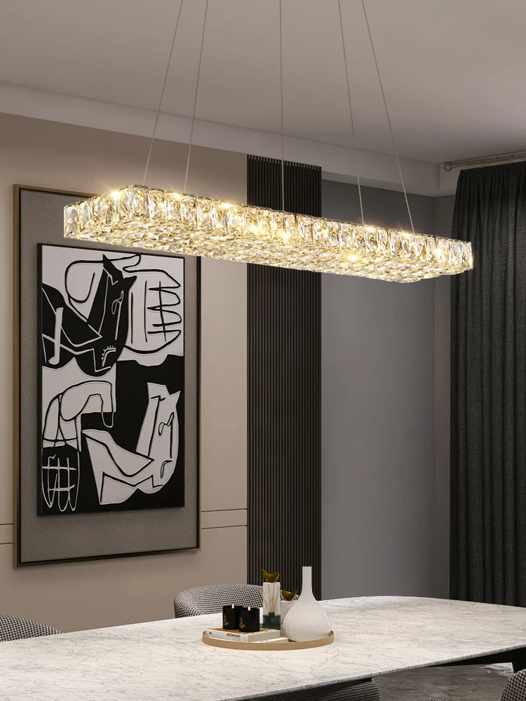 New Long Strip Restaurant Chandelier Modern Light Luxury High-end Dining Room Bar Table Lamp Dining Table Crystal Chandelier